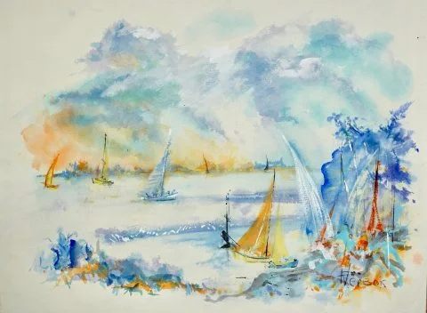 Paul-Verbois-voiliers-sur-plan-d&rsquo;eau